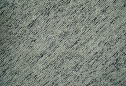 Modern Beige and Charcoal Solid Shaded Hand Tufted Natural Wool Area Rug.
