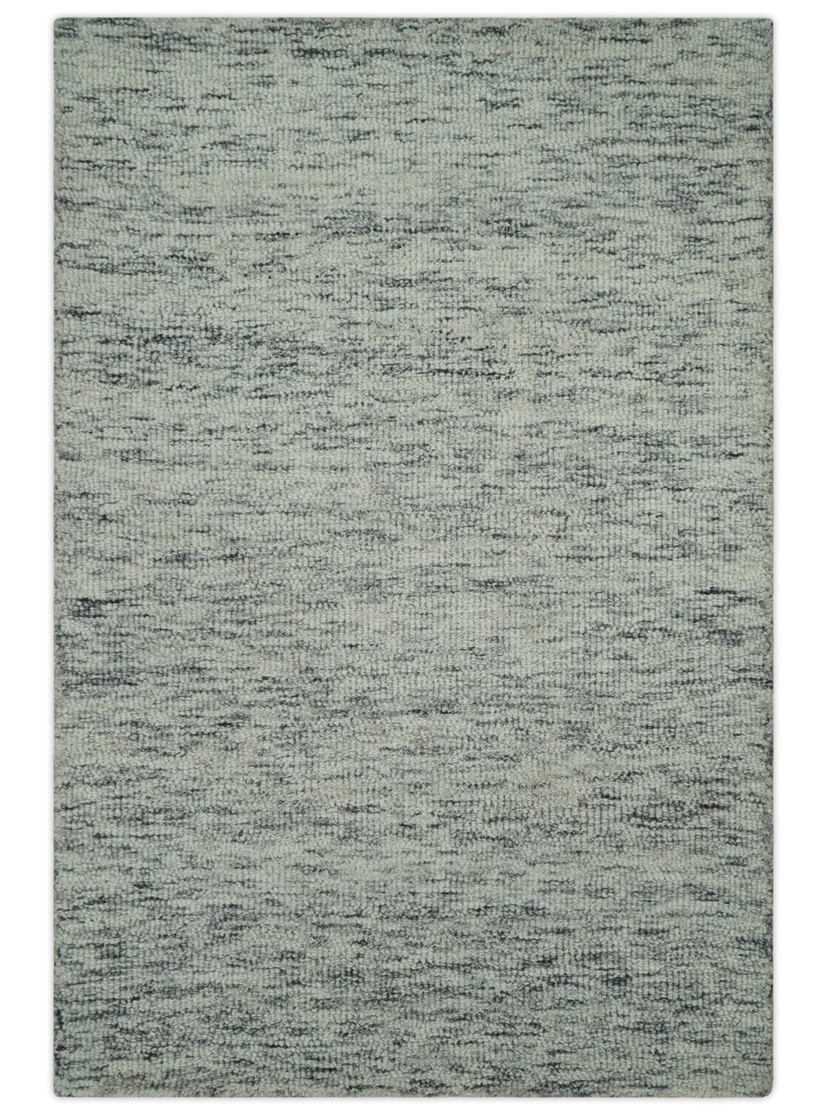 Modern Beige and Charcoal Solid Shaded Hand Tufted Natural Wool Area Rug.