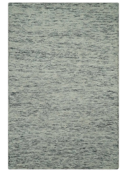 Modern Beige and Charcoal Solid Shaded Hand Tufted Natural Wool Area Rug.