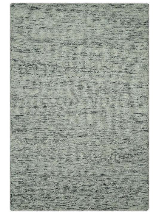 Modern Beige and Charcoal Solid Shaded Hand Tufted Natural Wool Area Rug.