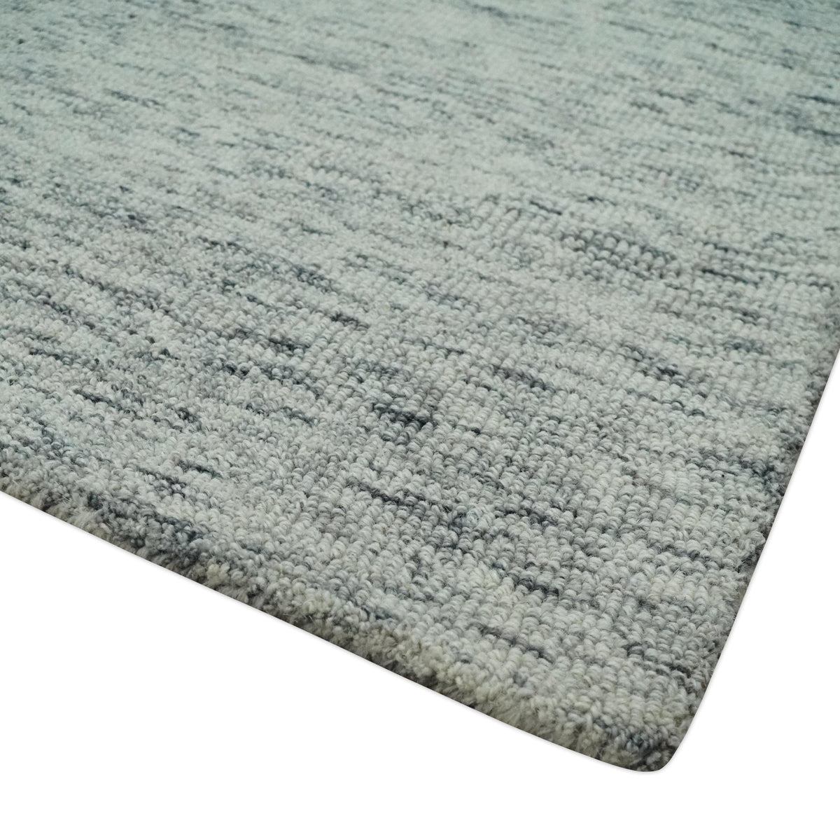 Modern Beige and Charcoal Solid Shaded Hand Tufted Natural Wool Area Rug.