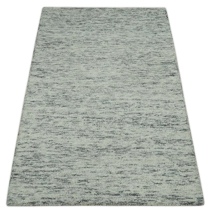 Modern Beige and Charcoal Solid Shaded Hand Tufted Natural Wool Area Rug.