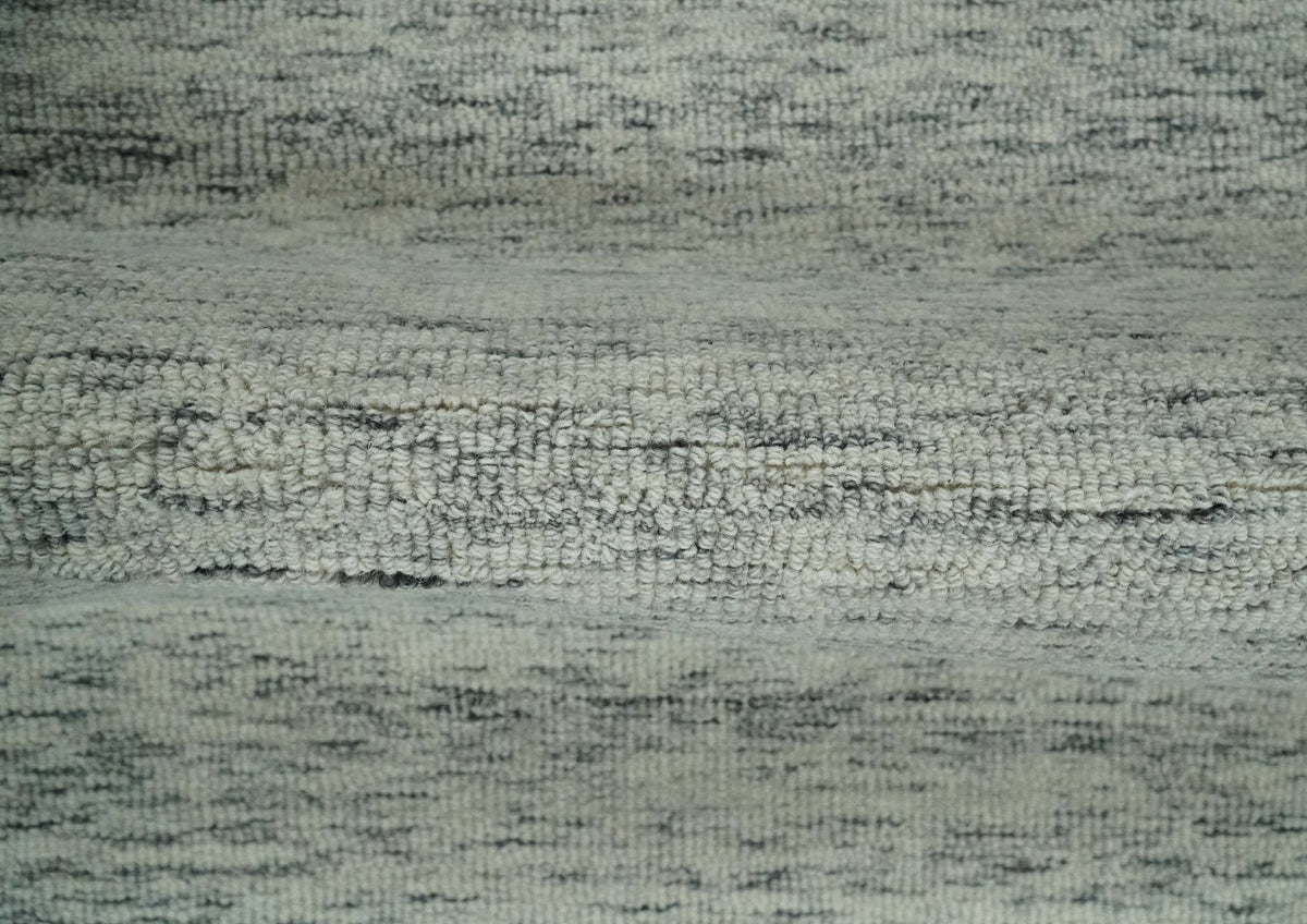 Modern Beige and Charcoal Solid Shaded Hand Tufted Natural Wool Area Rug.