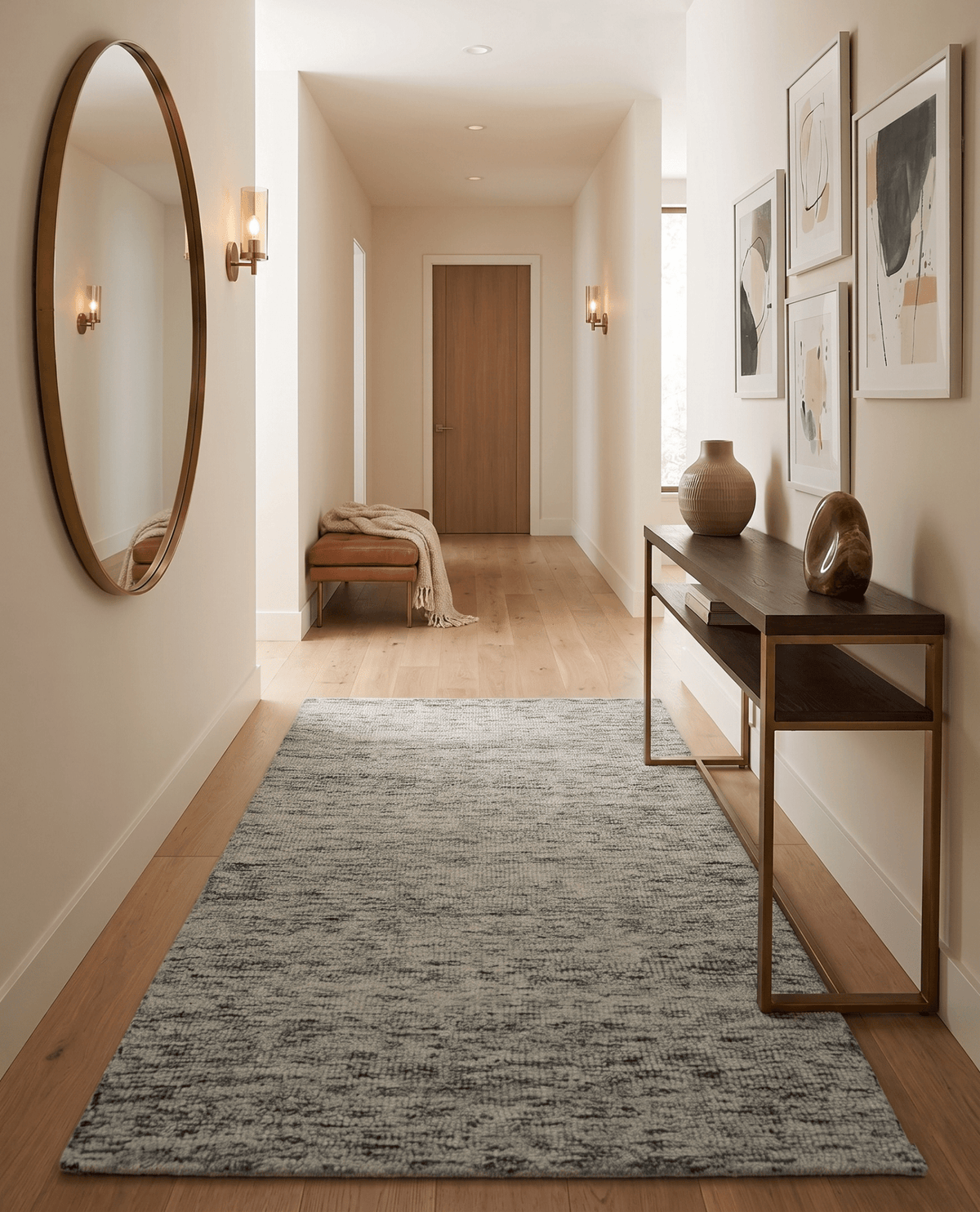 Modern Beige and Charcoal Solid Shaded Hand Tufted Natural Wool Area Rug.