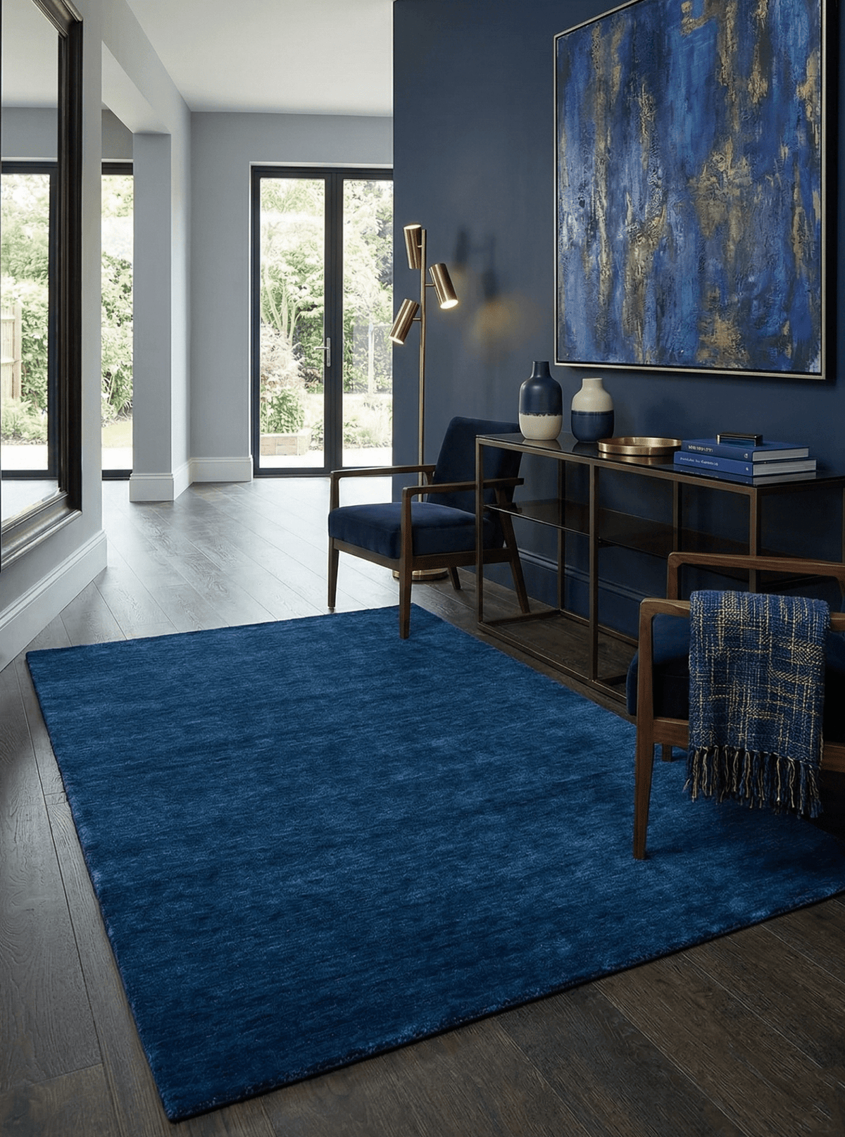 Terrain Modern Blue Solid Design Hand Loomed Wool Area Rug.