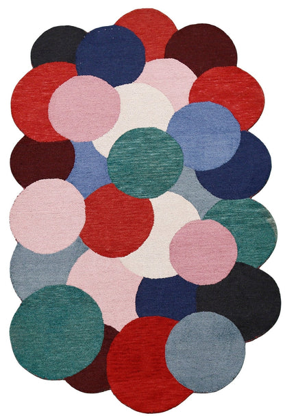 Modern Bubbles Design Multicolor Hand Tufted 5x8 Wool Rug.