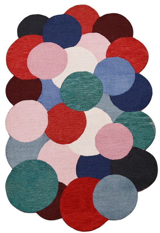 Modern Bubbles Design Multicolor Hand Tufted 5x8 Wool Rug.