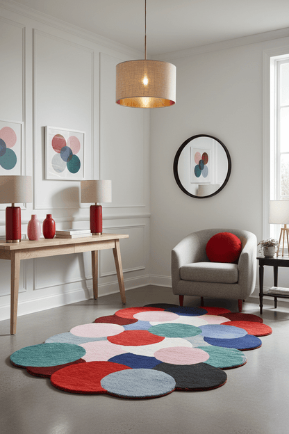 Modern Bubbles Design Multicolor Hand Tufted 5x8 Wool Rug.
