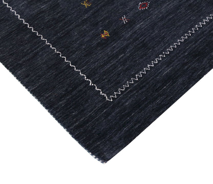 Modern Charcoal And White Hand Loomed Wool Area Rug.