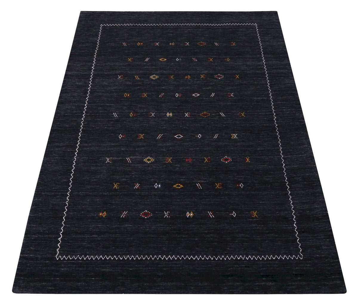 Modern Charcoal And White Hand Loomed Wool Area Rug.