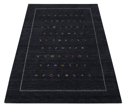 Modern Charcoal And White Hand Loomed Wool Area Rug.