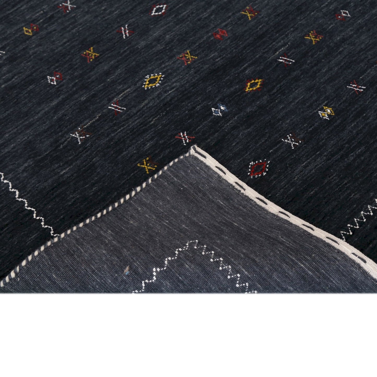 Modern Charcoal And White Hand Loomed Wool Area Rug.