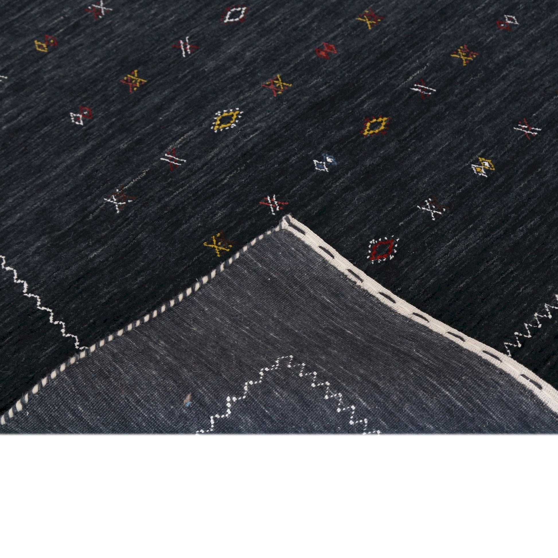 Modern Charcoal And White Hand Loomed Wool Area Rug.