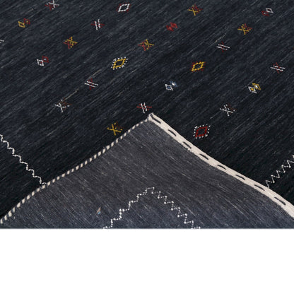 Modern Charcoal And White Hand Loomed Wool Area Rug.