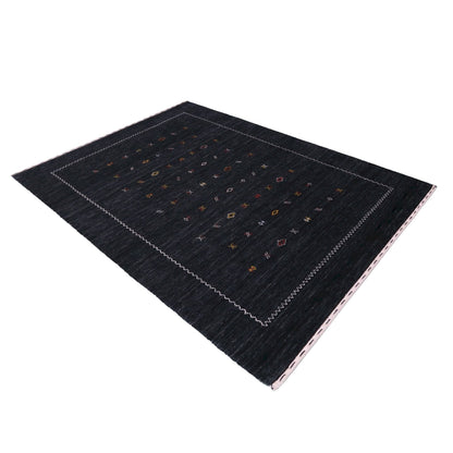 Modern Charcoal And White Hand Loomed Wool Area Rug.