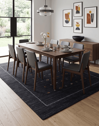 Modern Charcoal And White Hand Loomed Wool Area Rug.
