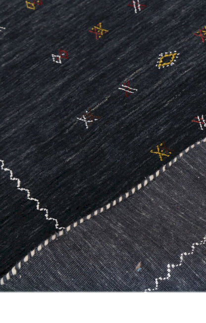 Modern Charcoal And White Hand Loomed Wool Area Rug.