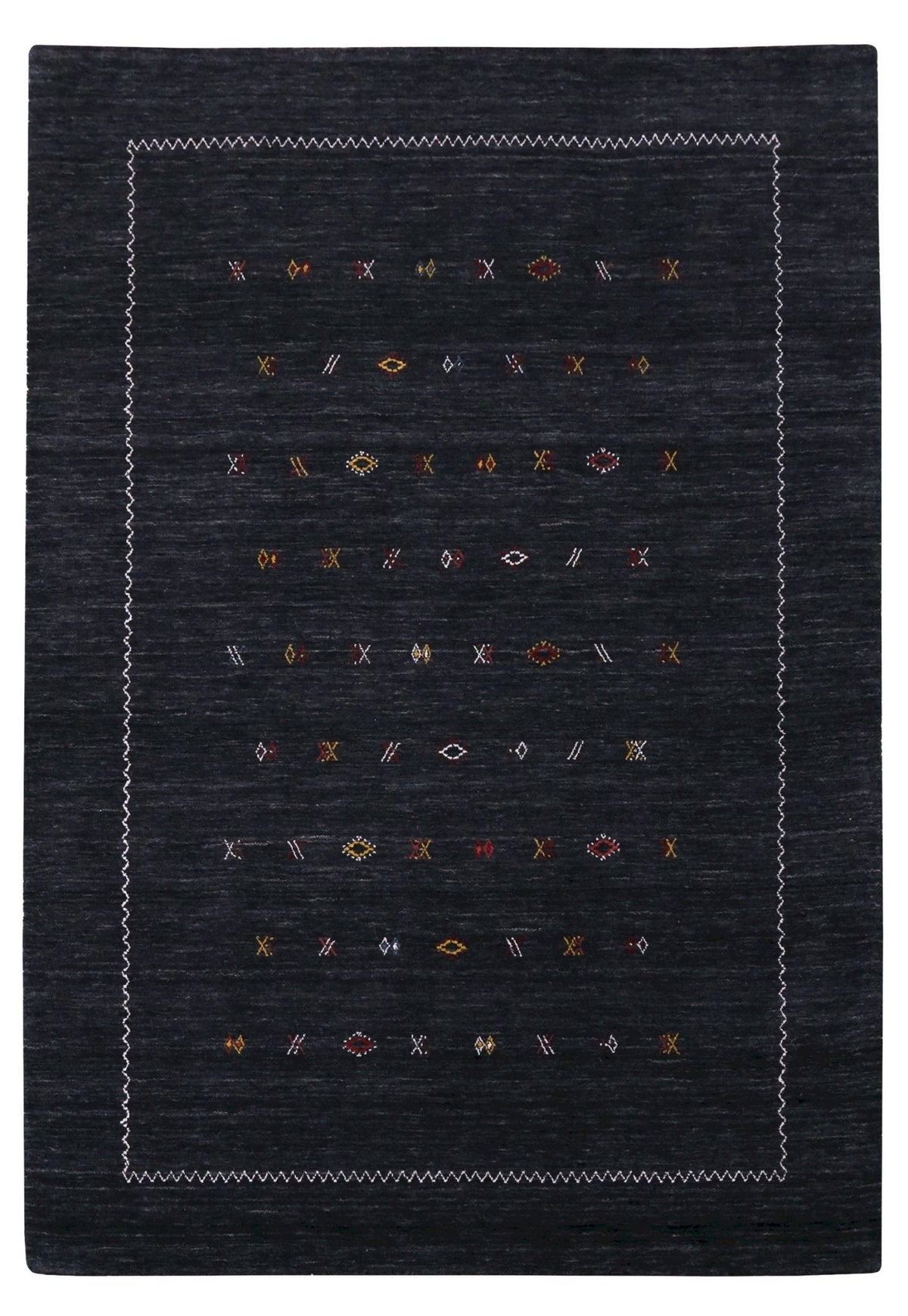 Modern Charcoal And White Hand Loomed Wool Area Rug.