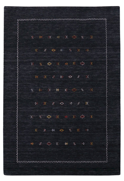 Modern Charcoal And White Hand Loomed Wool Area Rug.