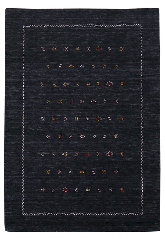 Modern Charcoal And White Hand Loomed Wool Area Rug.