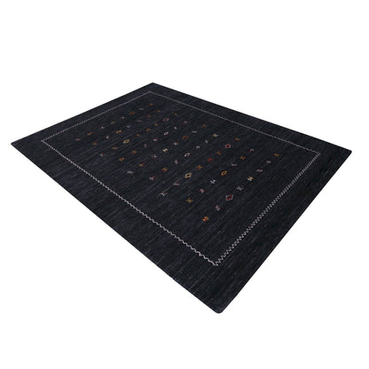 Modern Charcoal And White Hand Loomed Wool Area Rug.