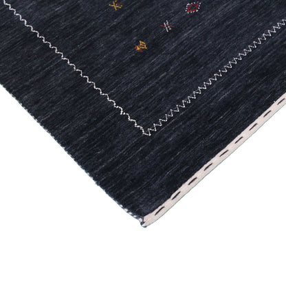 Modern Charcoal And White Hand Loomed Wool Area Rug.