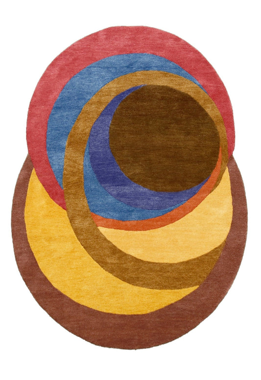 Modern Circles Style Colorful Hand Tufted 5x7 Wool Rug.
