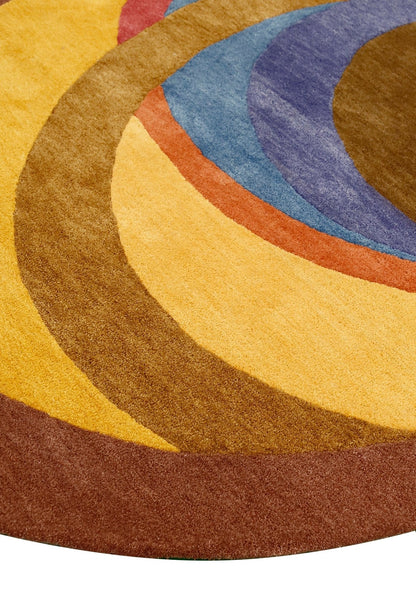 Modern Circles Style Colorful Hand Tufted 5x7 Wool Rug.
