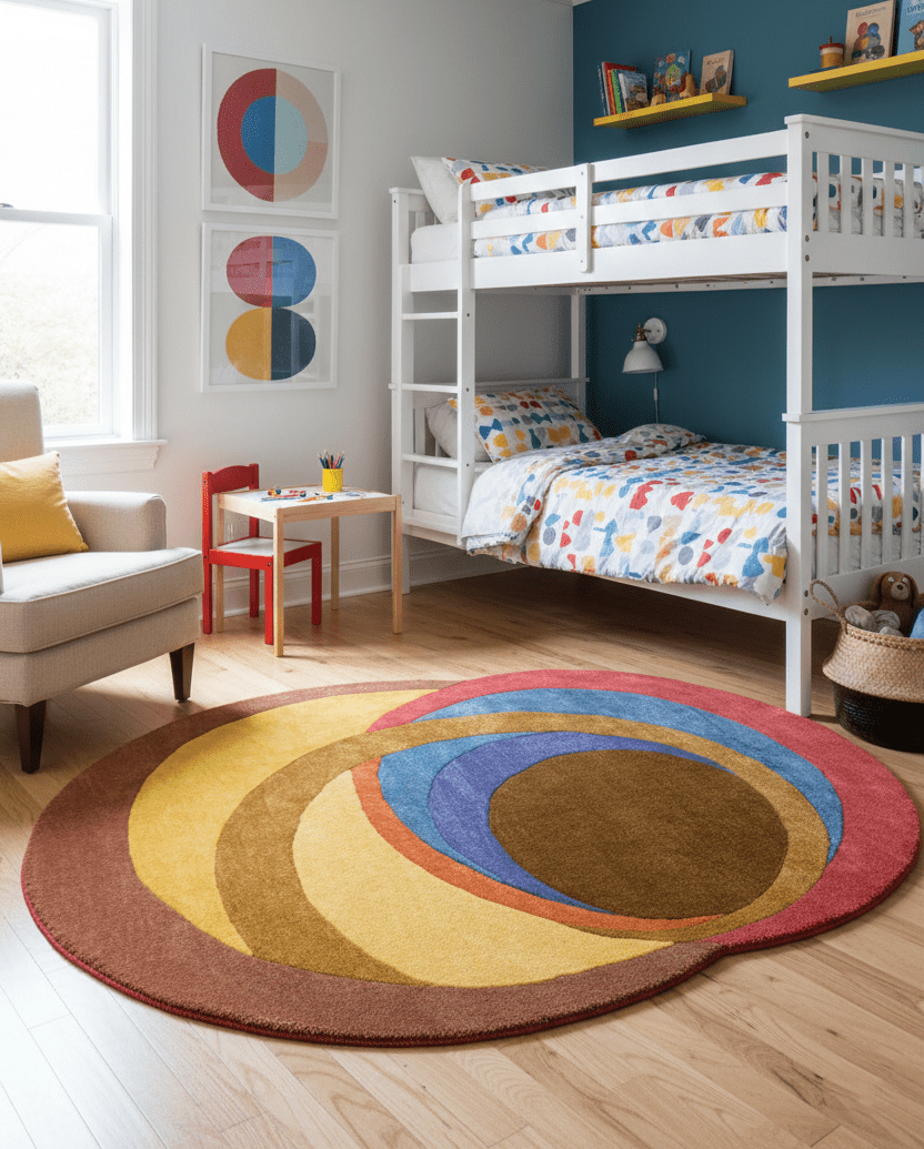 Modern Circles Style Colorful Hand Tufted 5x7 Wool Rug.