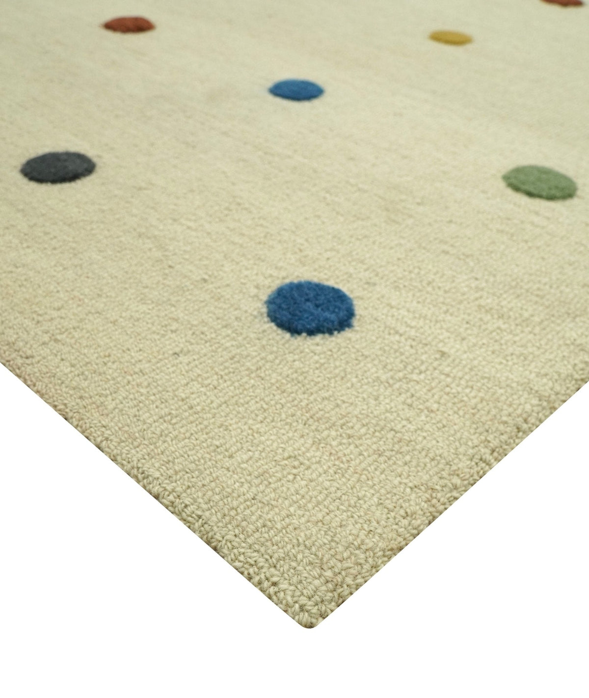 Modern Colorful Polka Dot Beige Hand Tufted Custom Made wool area rug.