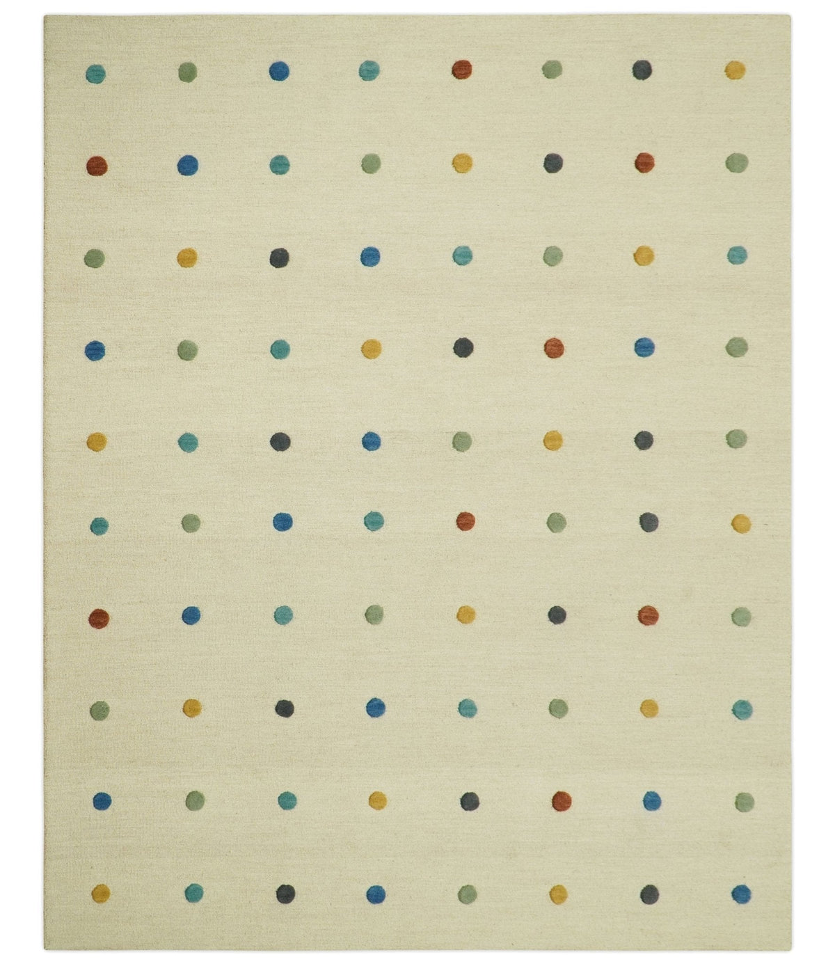 Modern Colorful Polka Dot Beige Hand Tufted Custom Made wool area rug.
