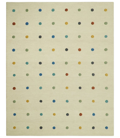 Modern Colorful Polka Dot Beige Hand Tufted Custom Made wool area rug.