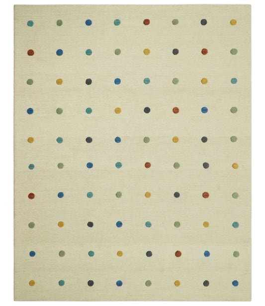 Modern Colorful Polka Dot Beige Hand Tufted Custom Made wool area rug.