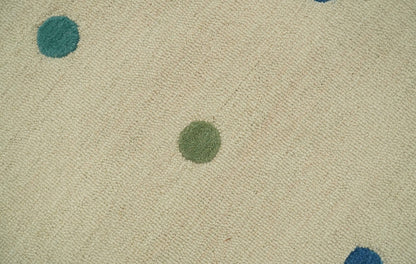 Modern Colorful Polka Dot Beige Hand Tufted Custom Made wool area rug.