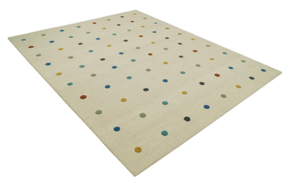 Modern Colorful Polka Dot Beige Hand Tufted Custom Made wool area rug.
