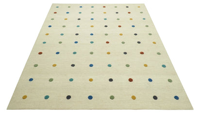 Modern Colorful Polka Dot Beige Hand Tufted Custom Made wool area rug.