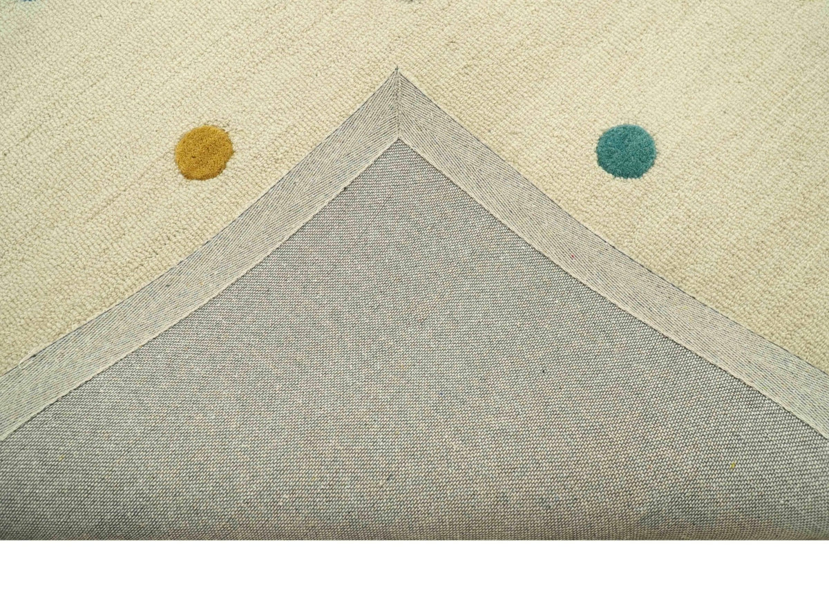 Modern Colorful Polka Dot Beige Hand Tufted Custom Made wool area rug.