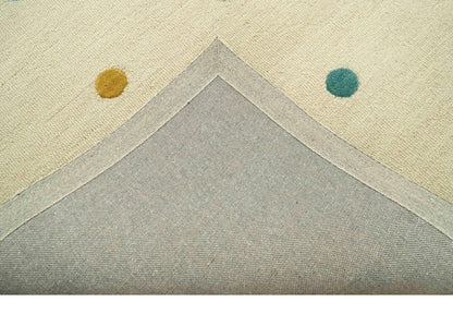 Modern Colorful Polka Dot Beige Hand Tufted Custom Made wool area rug.