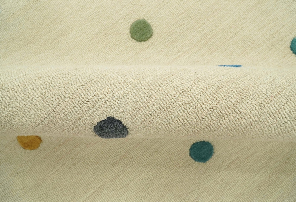 Modern Colorful Polka Dot Beige Hand Tufted Custom Made wool area rug.