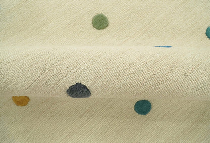Modern Colorful Polka Dot Beige Hand Tufted Custom Made wool area rug.