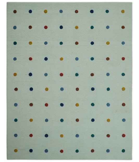 Modern Colorful Polka Dot Ivory Hand Tufted Custom Made wool area rug.
