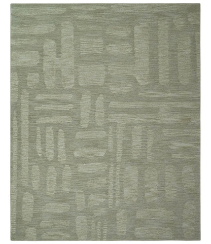 Modern Contemporarry Olive and Ivory Hand Tufted Custom Made wool rug.