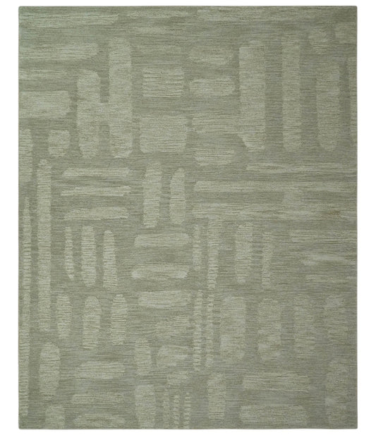 Modern Contemporarry Olive and Ivory Hand Tufted Custom Made wool rug.