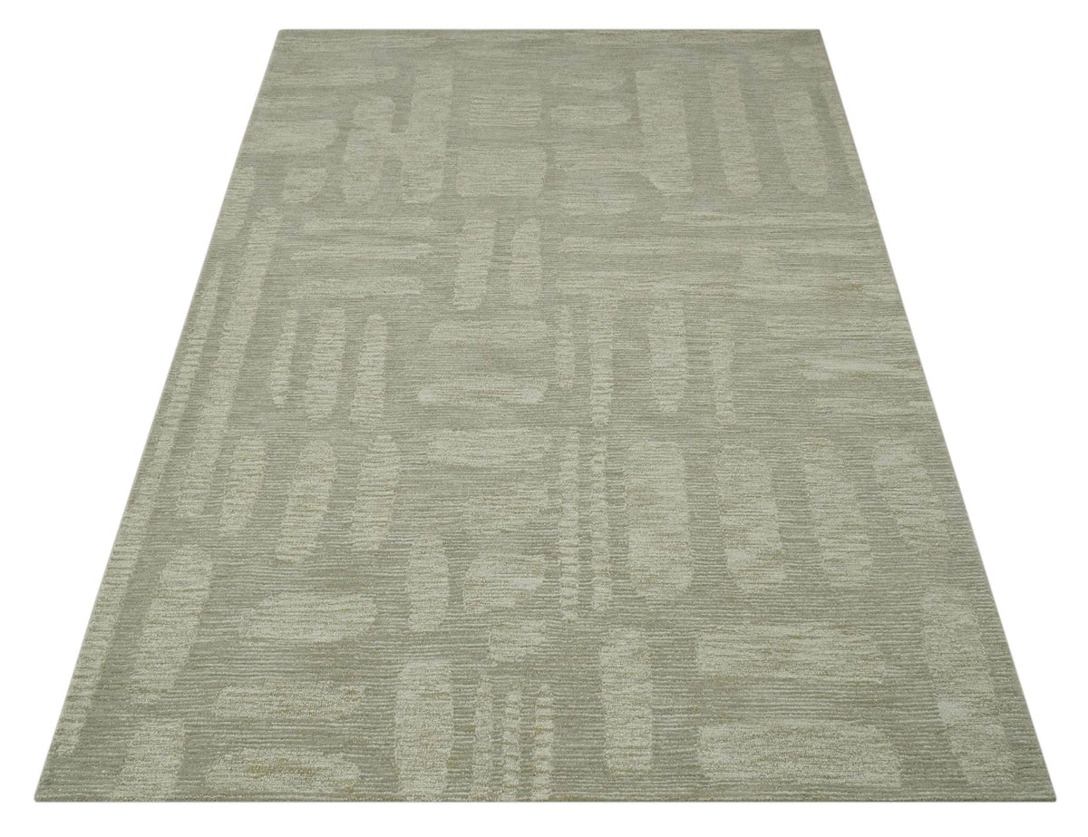 Modern Contemporarry Olive and Ivory Hand Tufted Custom Made wool rug.