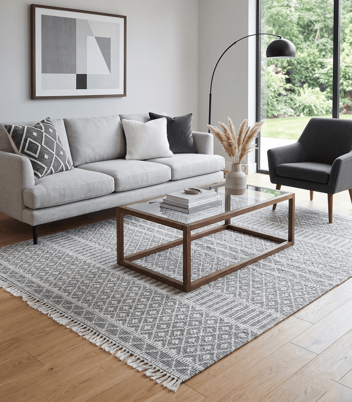 Modern Contemporary Hand Woven Black and White Wool Area Rug.