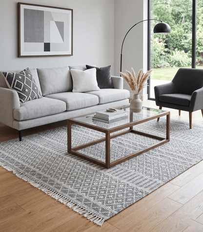 Modern Contemporary Hand Woven Black and White Wool Area Rug.