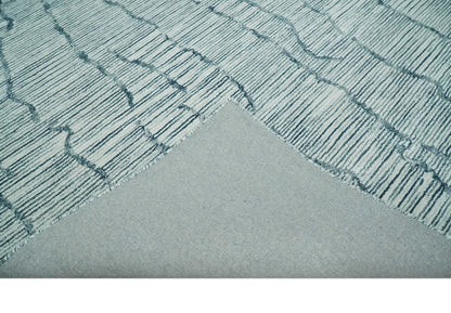 Modern Contemporary Woolen White and Blue Hand Tufted Area Rug.