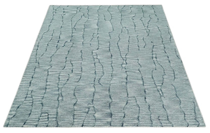 Modern Contemporary Woolen White and Blue Hand Tufted Area Rug.