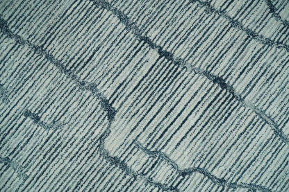 Modern Contemporary Woolen White and Blue Hand Tufted Area Rug.