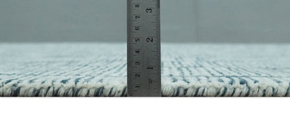 Modern Contemporary Woolen White and Blue Hand Tufted Area Rug.